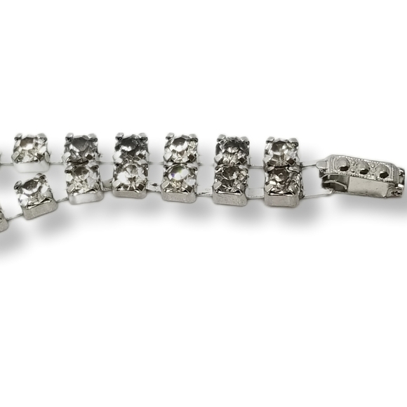 VINTAGE 1950s SILVERTONE & DIAMANTE CRYSTAL MESH CHAIN BRACELET - Picture 8 of 10